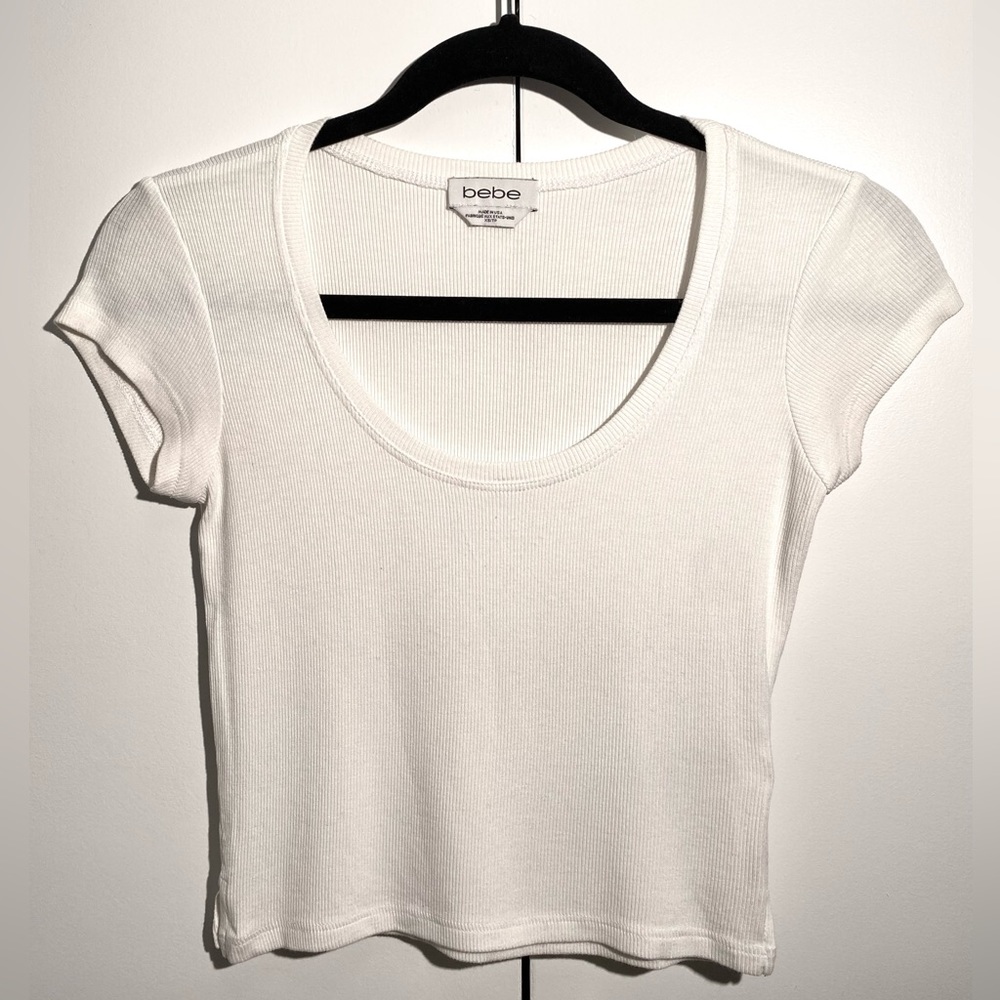Bebe Ribbed Scoop Neck Crop Tee